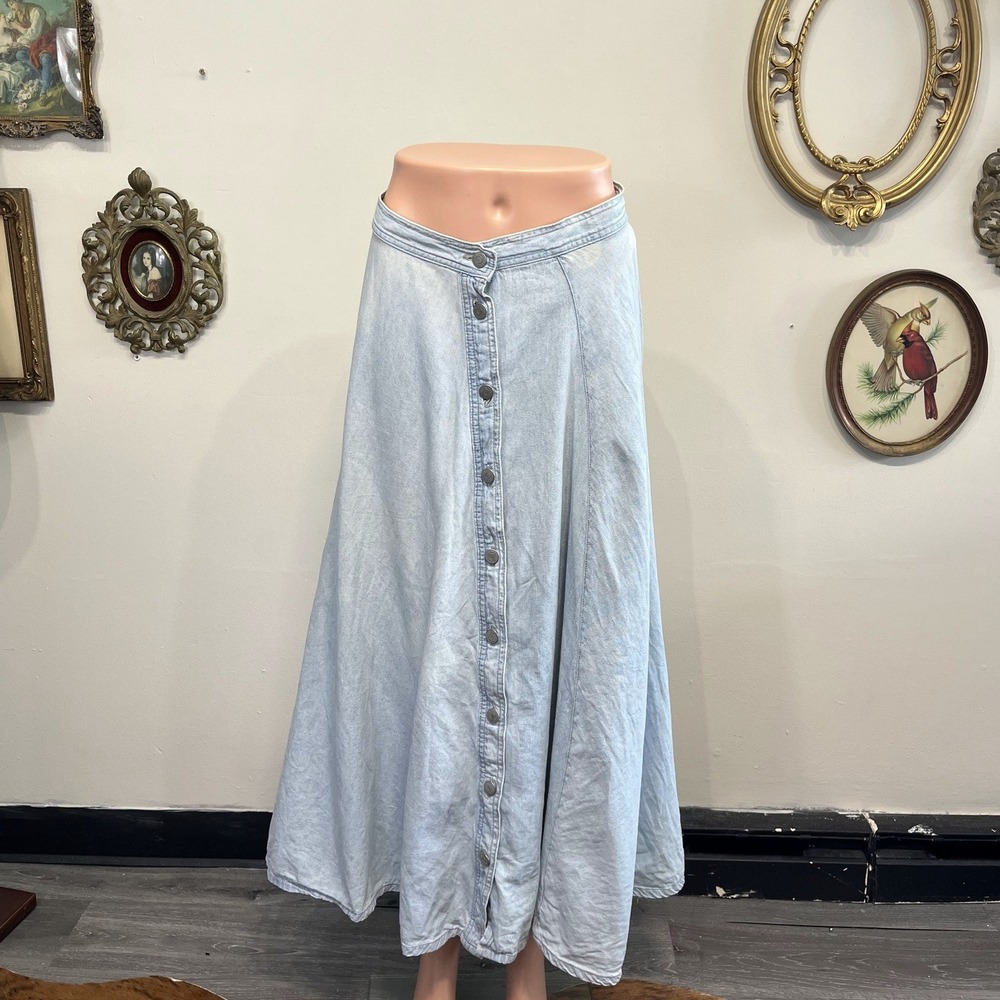 J.G. Hook Jeanswear Light Wash Denim Button Down Maxi Skirt Size Small